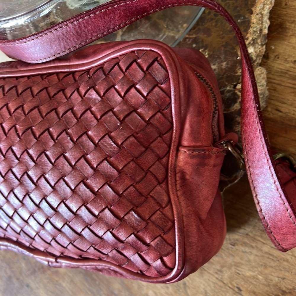 Italian Burgundy Red Woven Leather Purse